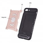 Wholesale iPhone 8 Plus / 7 Plus Metallic Plate Case Work with Magnetic Holder and Card Slot (Rose Gold)